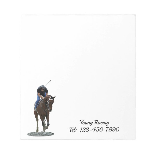 Galloping Thoroughborn Horse and Rider Antecknings Anteckningsblock (Framsida)
