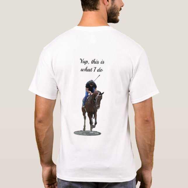 Galloping Thoroughborn Horse and Rider B T-Shirt (Baksida)