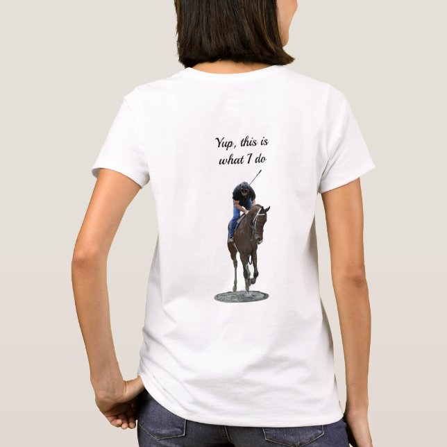 Galloping Thoroughborn Horse and Rider B T-Shirt (Baksida)