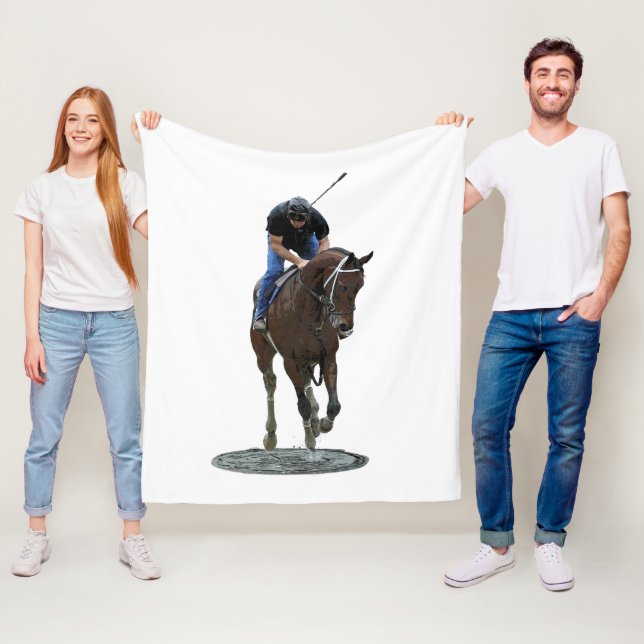 Galloping Thoroughborn Horse and Rider Blanket Fleecefilt (På plats)