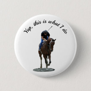 Galloping Thoroughborn Horse and Rider Pin Button Knapp