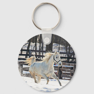 Galloping White Horse Nyckelring