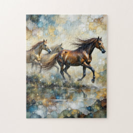 Galloping Wild Horses Alcohol Ink Art Pussel