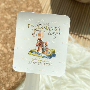 Gallops and Gills Fisherman Derby Baby Shower Fyrkantigt Klistermärke