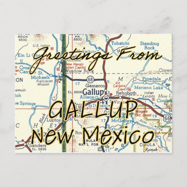 Gallup NM Vintage Karta Vykort (Framsida)