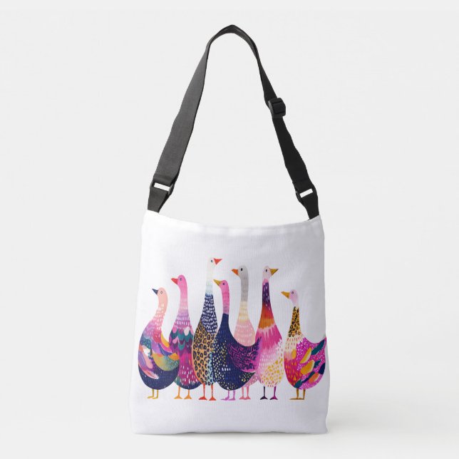 Galna Färgrika Gäss  Axelväska (Framsida)