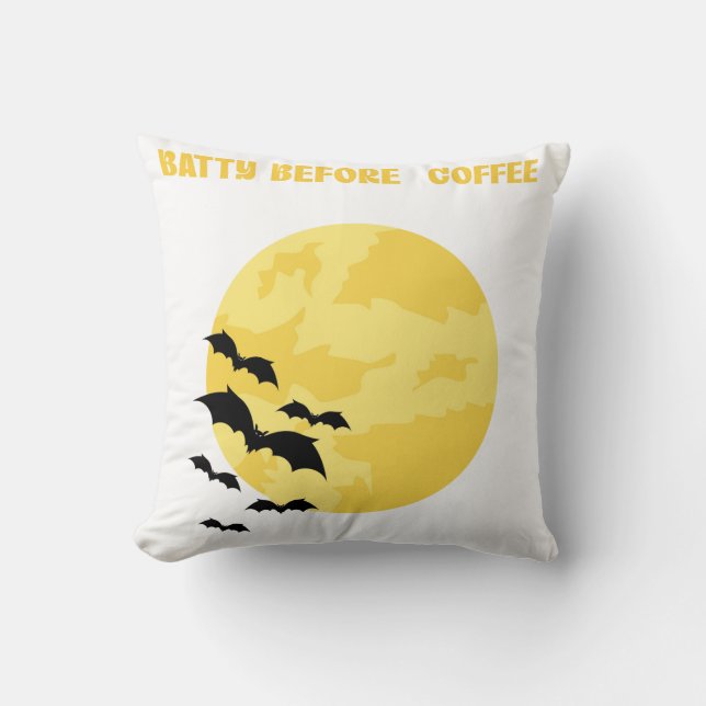 Galna före kaffe Halloween fullmåne fladdermöss Kudde (Framsida)