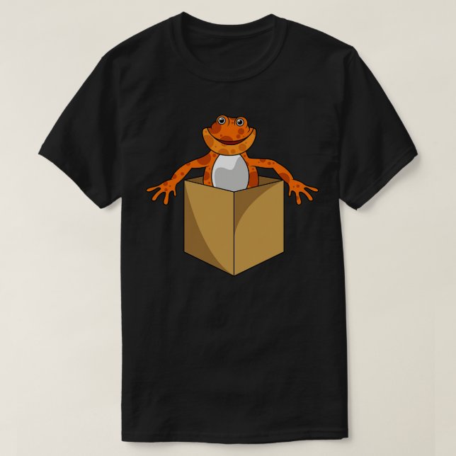 Galna groda ser ut ur en låda t shirt (Design framsida)