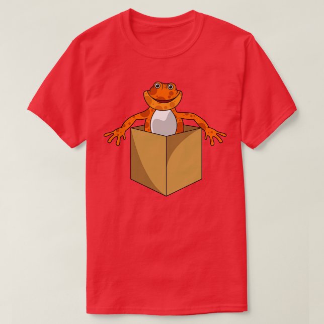 Galna groda ser ut ur en låda t shirt (Design framsida)