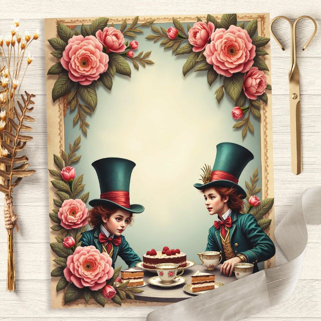 Galna Hattens Tekopp Rosor Scrapbookpapper (Skapare uppladdad)