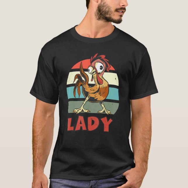 Galna hönslady Retro solnedgång T Shirt (Framsida)