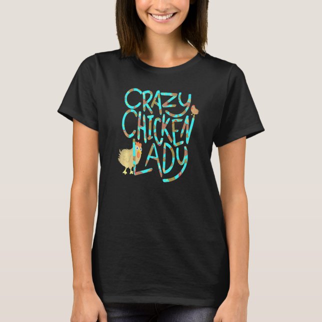 Galna hönslady rolig färgrik design t shirt (Framsida)