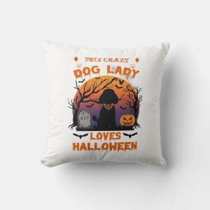 Galna Hunddamen älskar Halloween Poodle Pumpa Grav Kudde