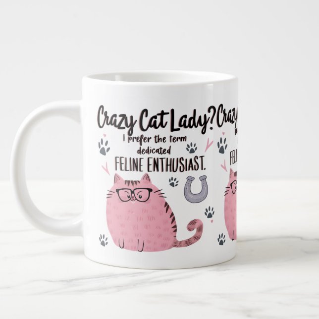 Galna Kattdama? Roligt Kattälskare Present  Jumbo Mugg (Vänster)