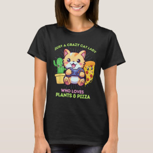 Galna kattdame som älskar spelande växter pizza & t shirt
