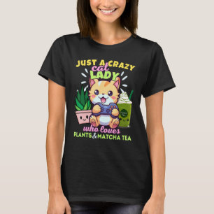 Galna kattdamen som älskar spelande växter Matcha T Shirt