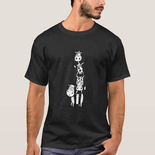 Galna ko-stack Rollig tecknad ko-design gård djur T Shirt (Framsida)