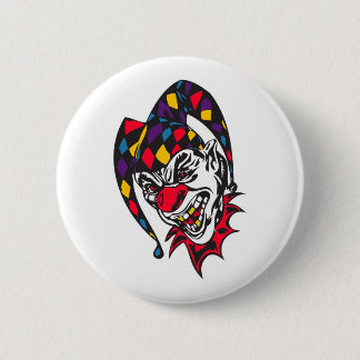 galna ondskefulla jester clown knapp