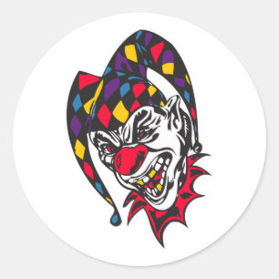 galna ondskefulla jester clown runt klistermärke