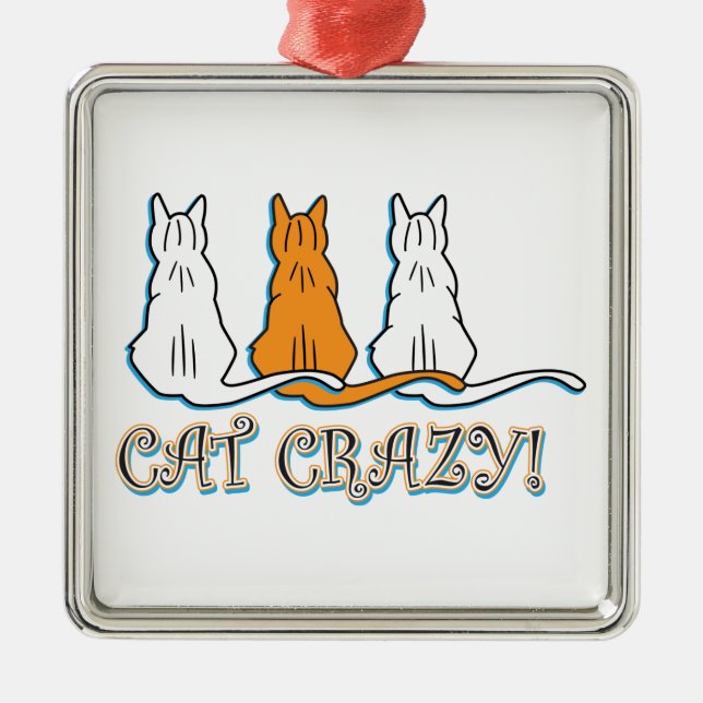 Galna orange tabby-katter julgransprydnad metall (Framsidan)