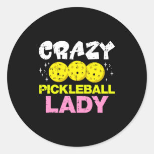 Galna pickleball-damen rolig pickle ball-kvinnor f runt klistermärke