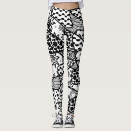 Galna svart & vit, unika Retro mönster 3 Leggings