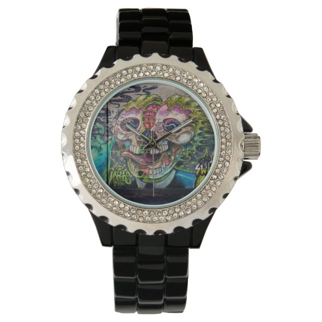 Galna typer av fasa Skull Graffiti Armbandsur (Framsida)