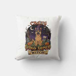 Galna tyska schäferhäxor Halloween hund pumpor Kudde