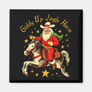 Galoppera Upp Jingle Häst Rolig Retro Tomte Cowboy Magnet