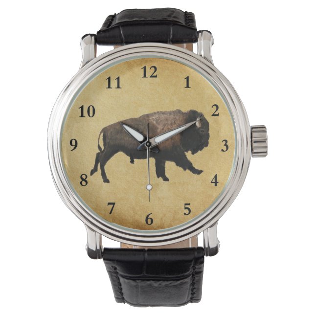 Galopperande Bison På Gammalt Papper Armbandsur (Framsida)