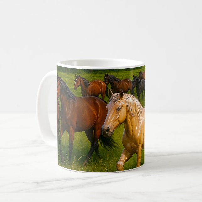 Galopperande hästar natur  kaffemugg (Framsida vänster)