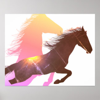 Galopperande siluett av en svart hingstvägg poster
