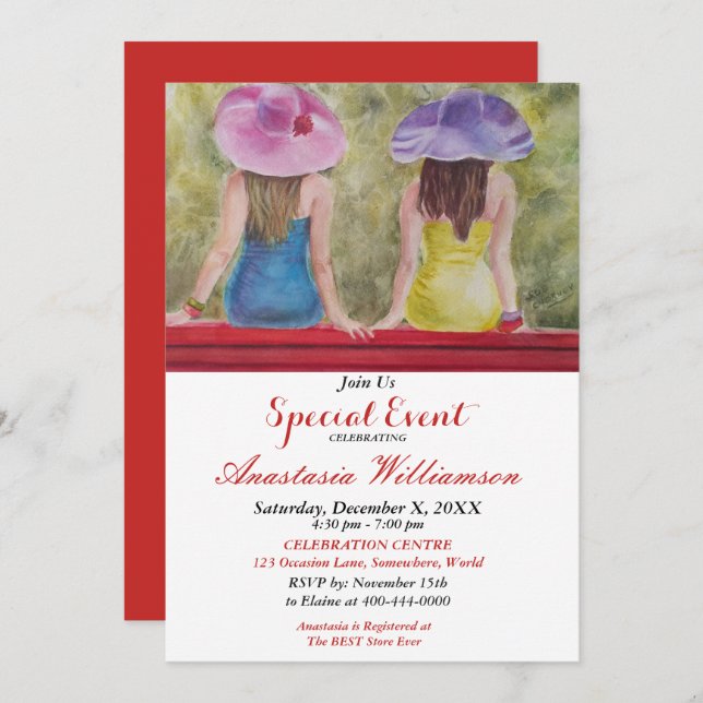 GALS som minns en röd parkbänk PARTY INBJUDAN (Fram/baksida)