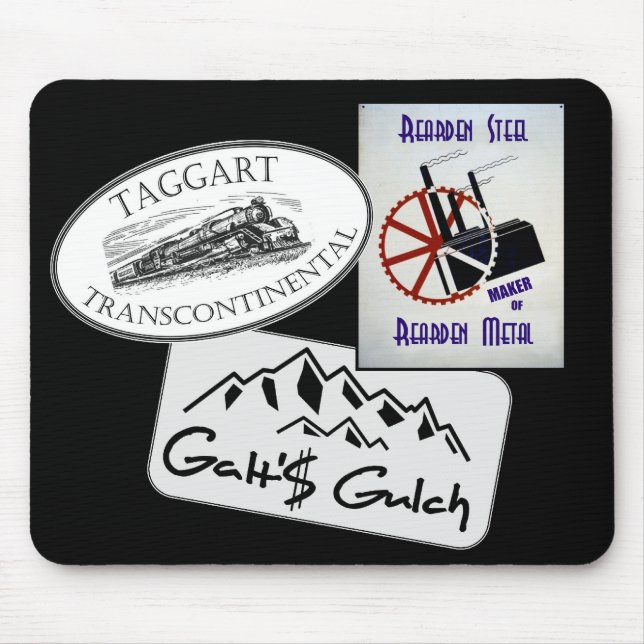 "Galts bergsklyfta", "Taggart Transco…", "Rearden… Musmatta (Framsidan)
