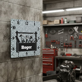 Galvanized metal with toolbox personalized fyrkantig klocka