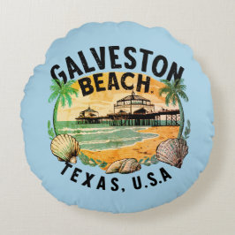 Galveston Beach Retro Vignette Rund Kudde