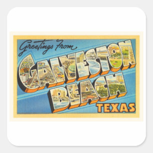 Galveston Beach Texas TX Vintage resor Souvenir Fyrkantigt Klistermärke