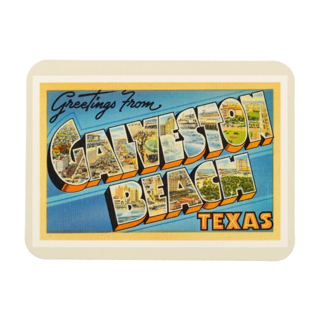 Galveston Beach Texas TX Vintage resor Souvenir Magnet (Horisontell)