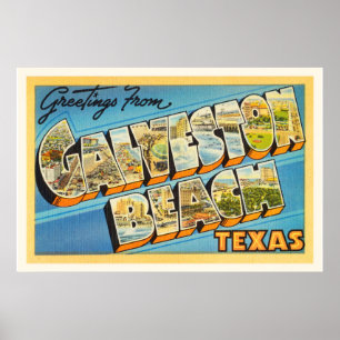 Galveston Beach Texas TX Vintage resor Souvenir Poster
