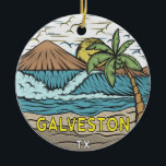 Galveston Beach Texas Vintage Julgransprydnad Keramik<br><div class="desc">Galveston Beach hand plockade illustrerar med bergen och oceanen vågar i bakgrunden. Perfekt för alla som kärlek att besöka Galveston Beach.</div>