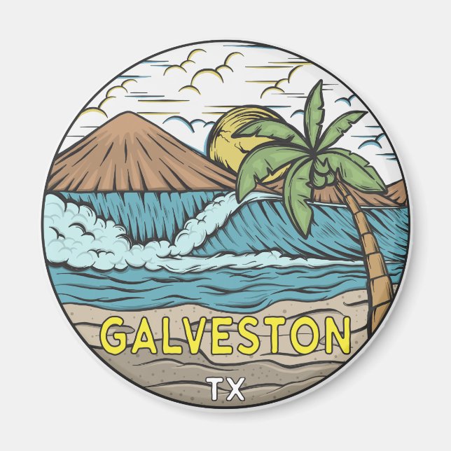 Galveston Beach Texas Vintage Magnet (Framsidan)