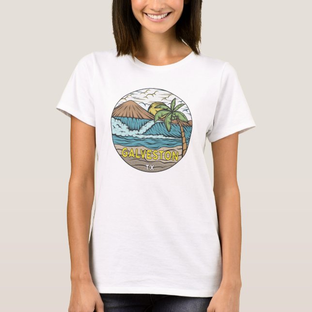 Galveston Beach Texas Vintage T Shirt (Framsida)