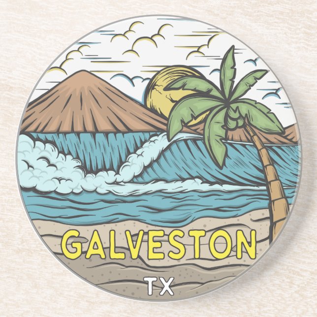Galveston Beach Texas Vintage Underlägg (Framsidan)