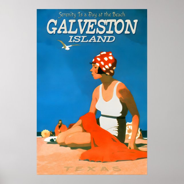 Galveston Island Texas Resa Repro Affisch Strand (Framsidan)
