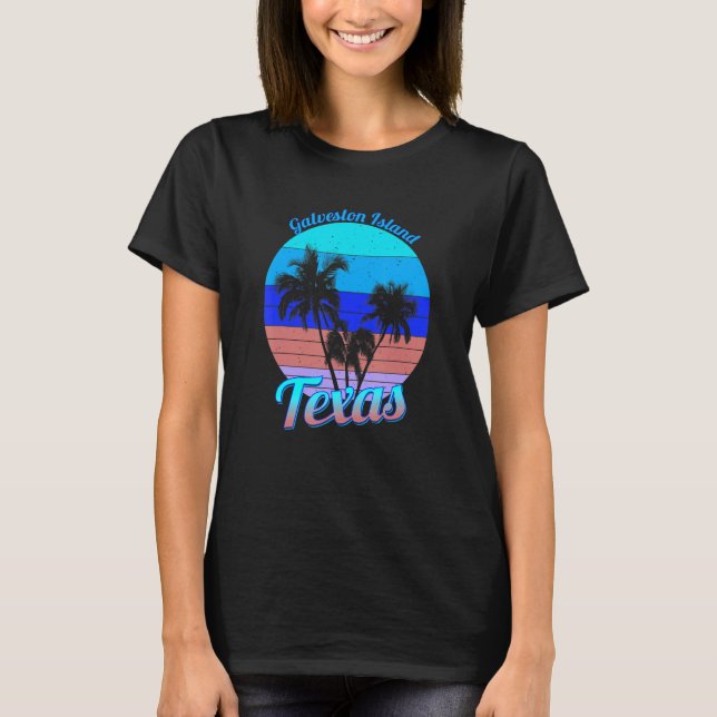 Galveston Island Texas Retro Tropical Handflatan T Shirt (Framsida)