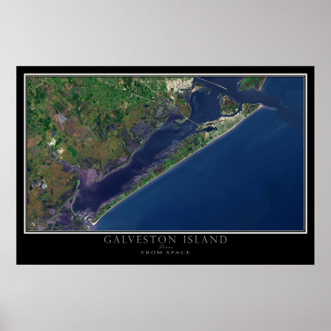Galveston Island Texas Satellite Karta Poster (Framsidan)