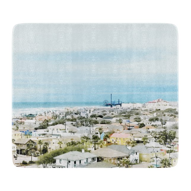 Galveston-kusten, strand och stadsutsikt (Framsidan)