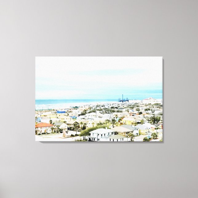 Galveston-kusten, strand och stadsutsikt canvastryck (Framsida)