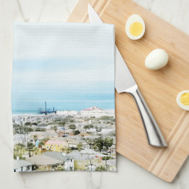 Galveston-kusten, strand och stadsutsikt kökshandduk