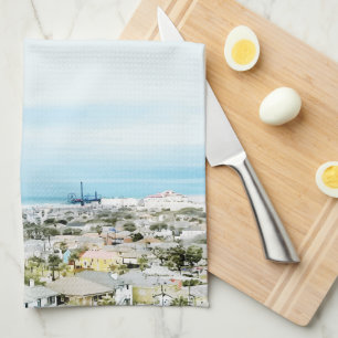 Galveston Kusten, strand- och stadsvy Kökshandduk